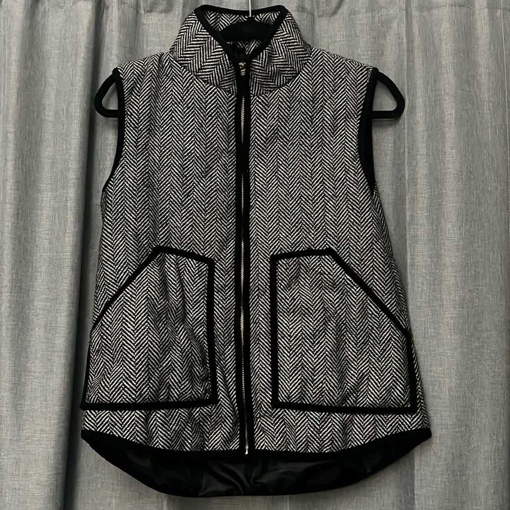 Black and white herringbone vest